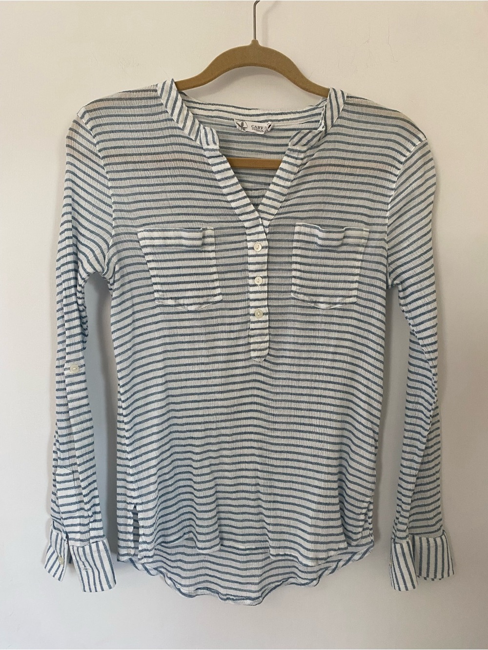 Carve Designs Blue & White Striped Long-Sleeve Henley